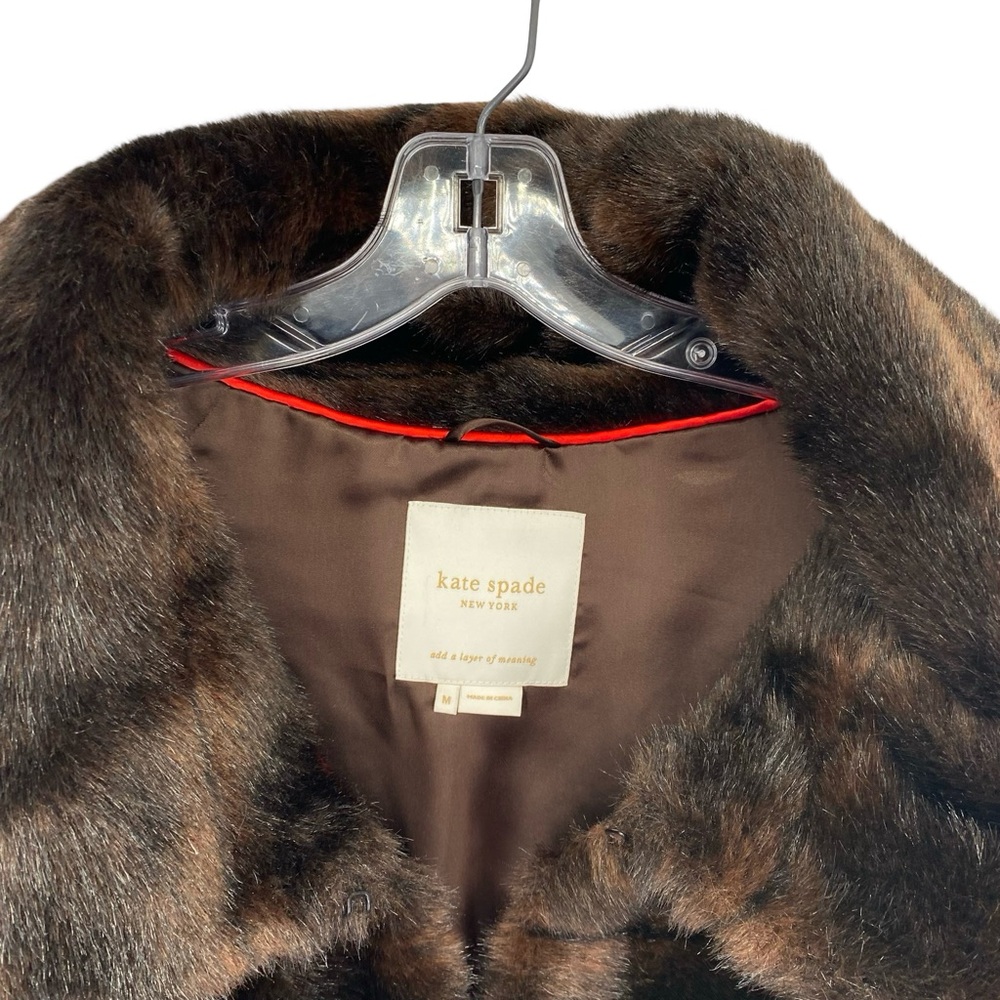 Kate Spade Faux Fur Cape Coat Medium Chocolate Brown - Picture 7 of 13
